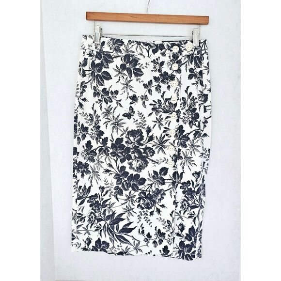 J.Crew Pencil Skirt | Black White Floral Botanical Print | Women’s Size 2 - Picture 4 of 5